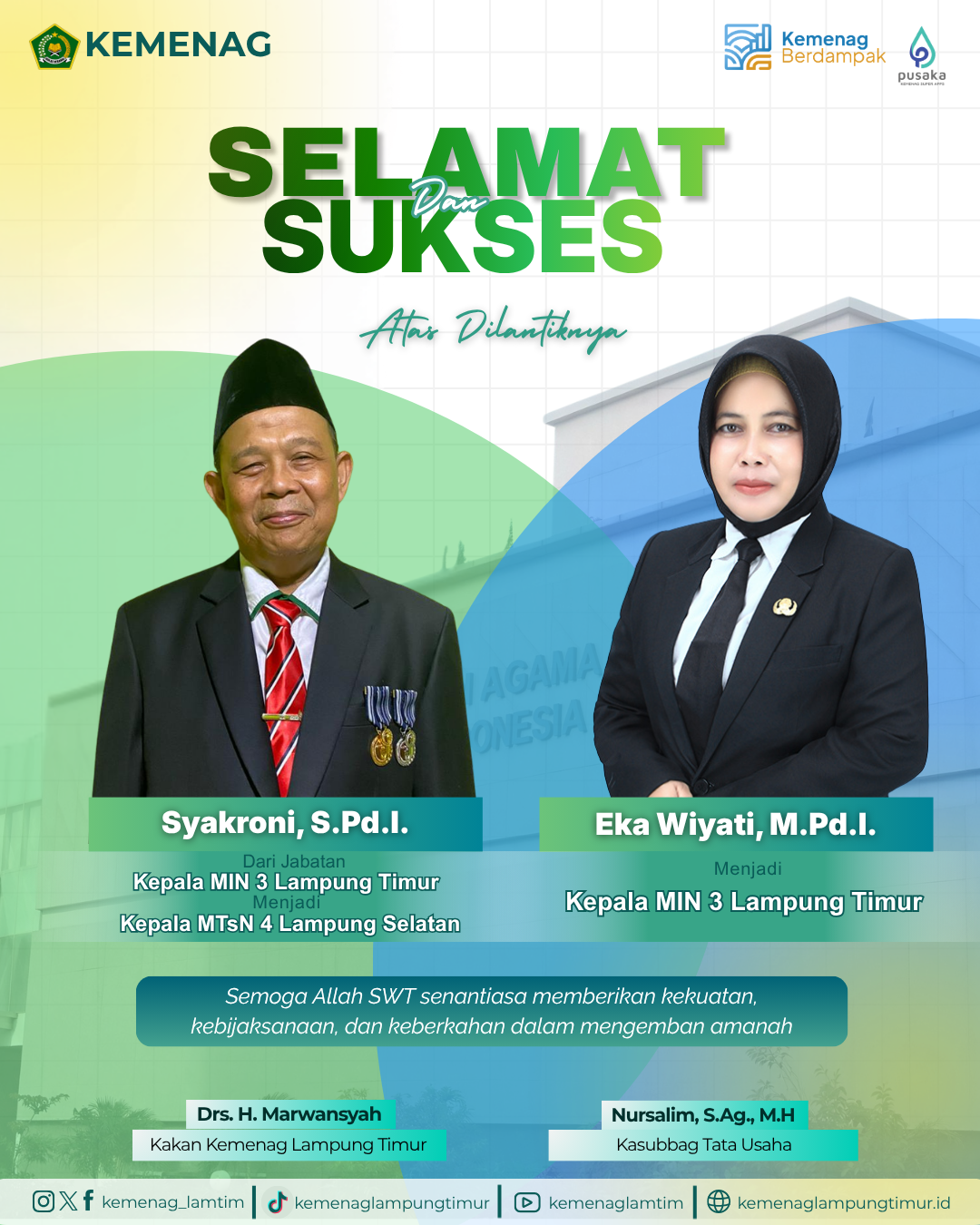 selamat dan sukses kepala madrasah