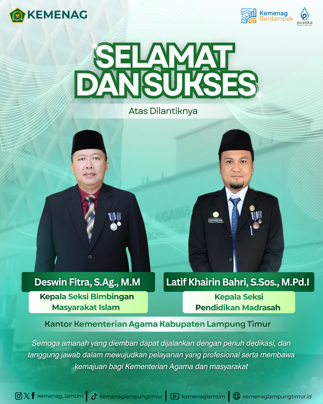Selamat dan Sukses Kasi Penmad dan Bimas Islam 