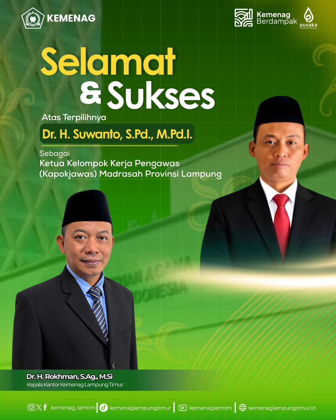 Selamat dan Sukses Ketua Pengawas Madrasah Provinsi 