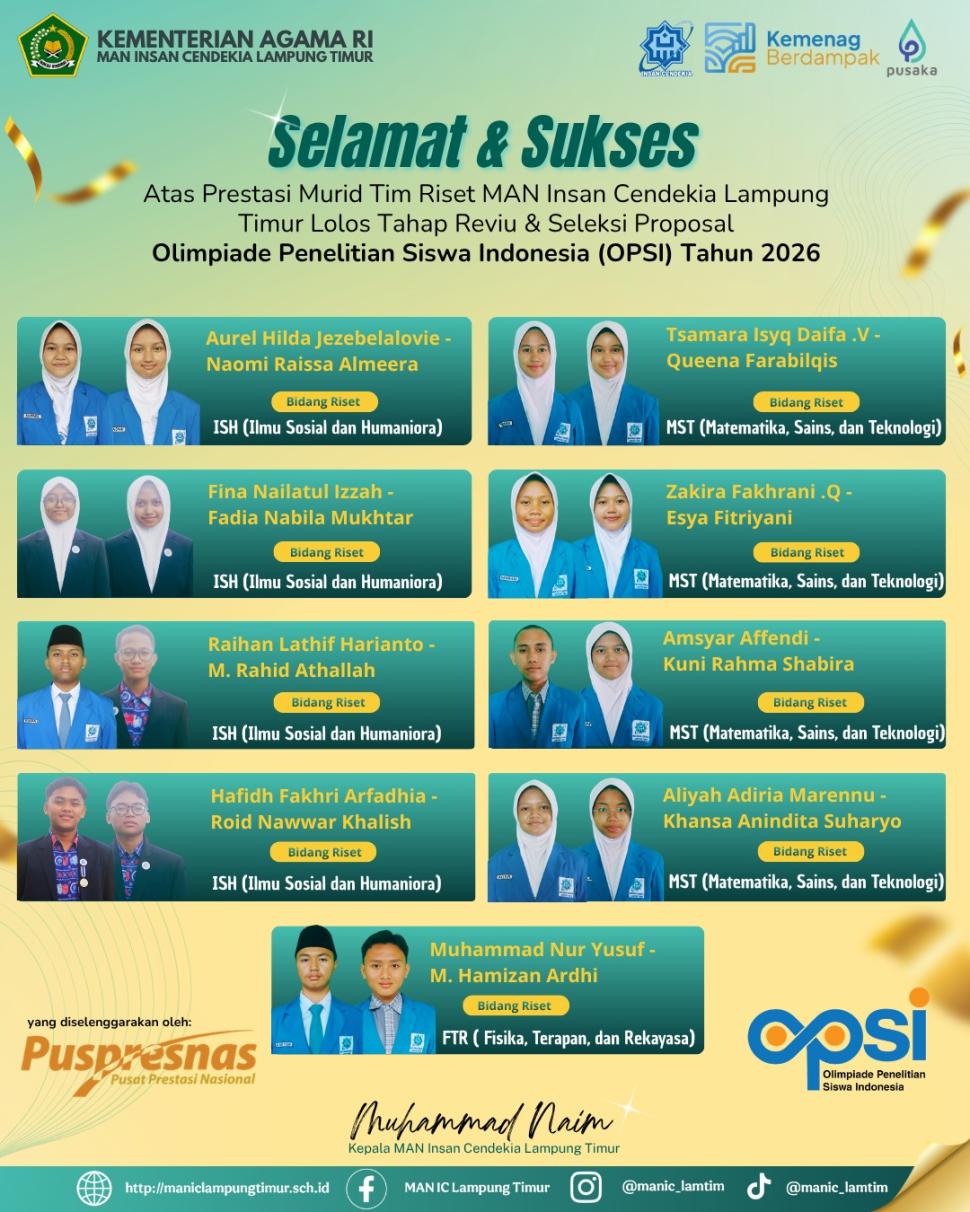 Menuju Panggung Nasional: 9 Tim Riset MAN IC Lampung Timur Lolos Seleksi Proposal OPSI 2026