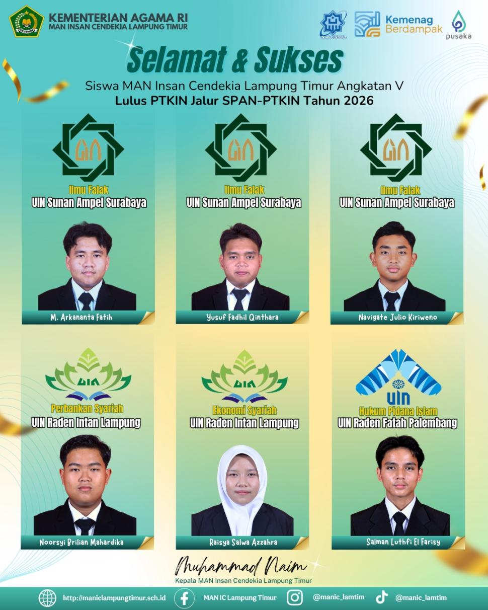 Wujudkan Mimpi ke PTKIN: 6 Murid MAN IC Lampung Timur Tembus SPAN-PTKIN 2026