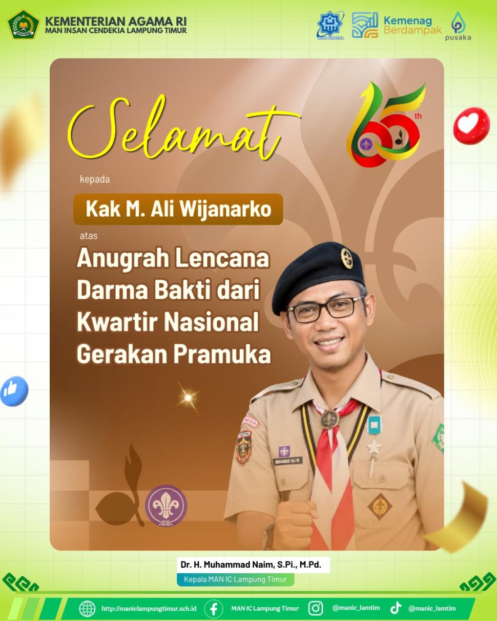 Selamat! Kak M. Ali Wijanarko Raih Anugerah Lencana Darma Bakti dari Kwartir Nasional Gerakan Pramuka