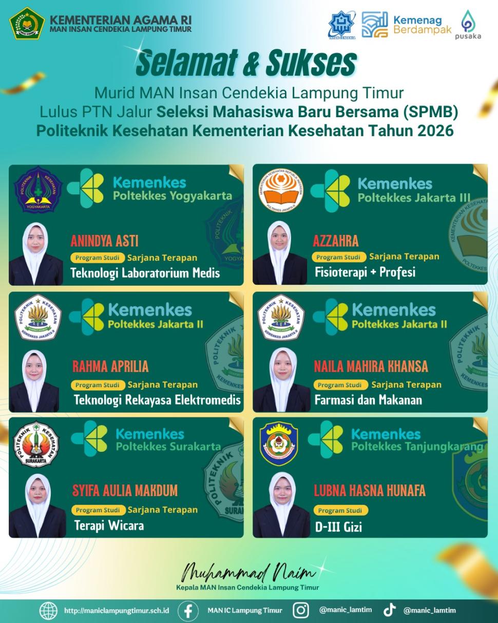 Menjemput Asa di Dunia Kesehatan: 6 Murid MAN IC Lampung Timur Lulus SPMB Poltekkes Kemenkes 2026