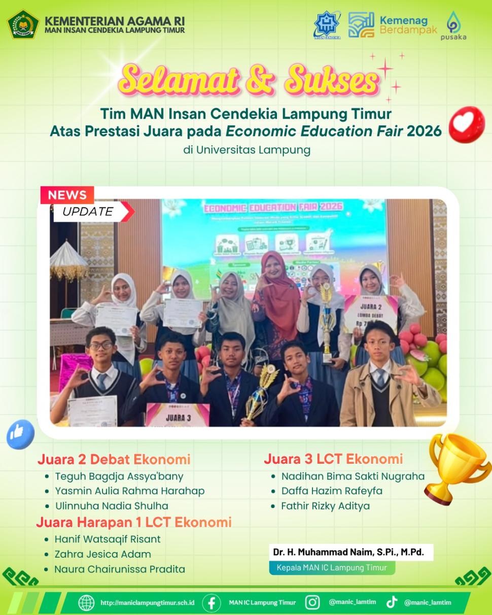 MAN IC Lampung Timur Raih Tiga Prestasi pada Economic Education Fair 2026 di Universitas Lampung