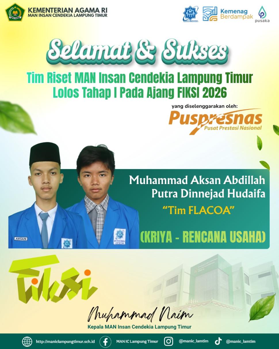 Tim Riset MAN IC Lampung Timur Lolos Tahap I FIKSI 2026