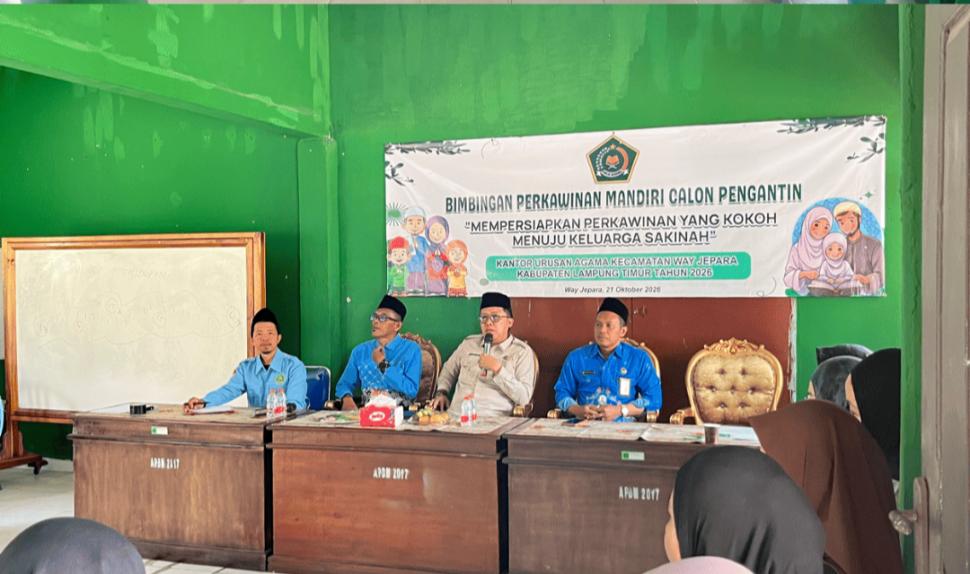 Kantor Urusan Agama (KUA) Kecamatan Way Jepara melaksanakan kegiatan Bimbingan Mandiri Calon Pengantin (Catin)