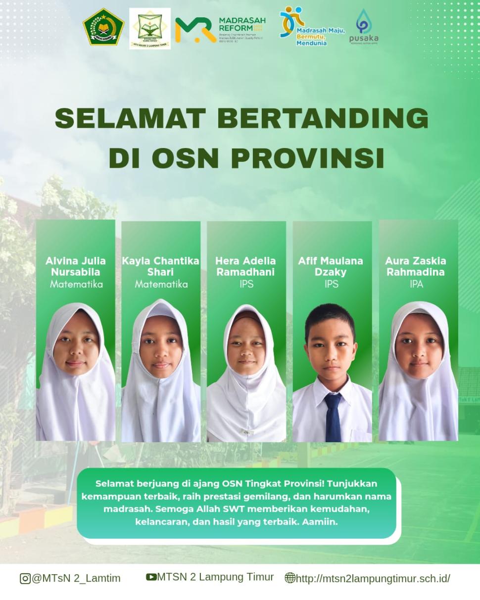 Lima Siswa MTs N 2 Lampung Timur Ikuti Seleksi OSN Tingkat Provinsi Tahun 2026